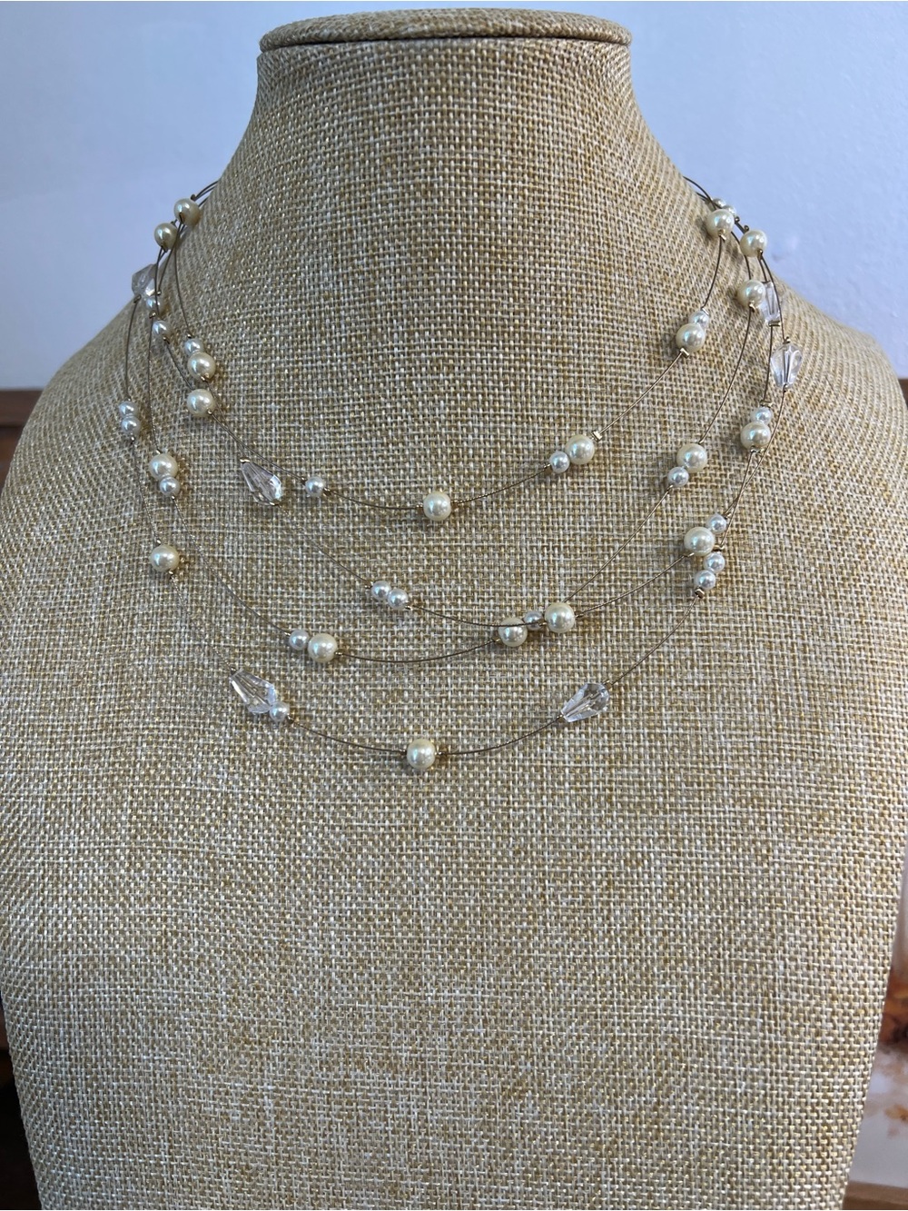Multi-Strand Pearl and Crystal Necklace - Ivory